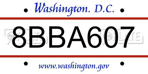 8BBA607 District Of Columbia License Plate