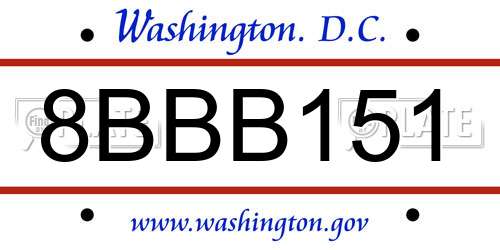 8BBB151 District Of Columbia License Plate