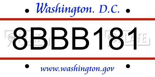 8BBB181 District Of Columbia License Plate