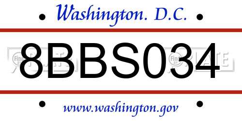 8BBS034 District Of Columbia License Plate