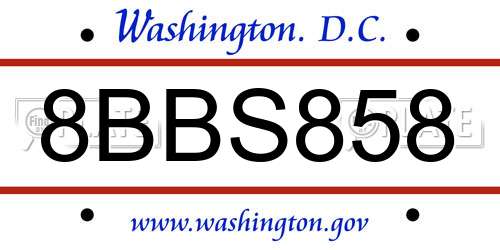 8BBS858 District Of Columbia License Plate
