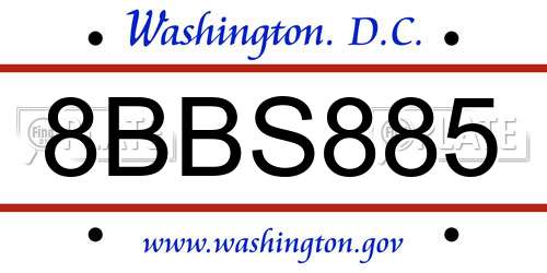 8BBS885 District Of Columbia License Plate