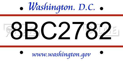 8BC2782 District Of Columbia License Plate