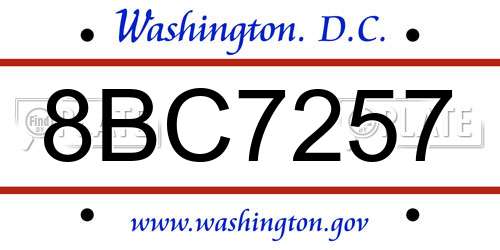 8BC7257 District Of Columbia License Plate