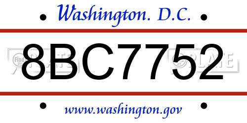 8BC7752 District Of Columbia License Plate