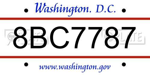 8BC7787 District Of Columbia License Plate