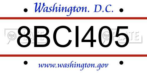 8BCI405 District Of Columbia License Plate