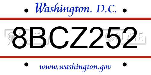 8BCZ252 District Of Columbia License Plate