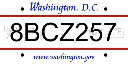 8BCZ257 District Of Columbia License Plate
