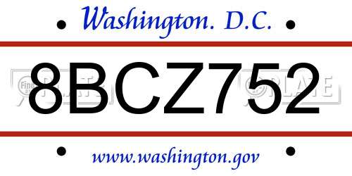 8BCZ752 District Of Columbia License Plate