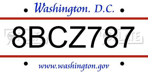 8BCZ787 District Of Columbia License Plate