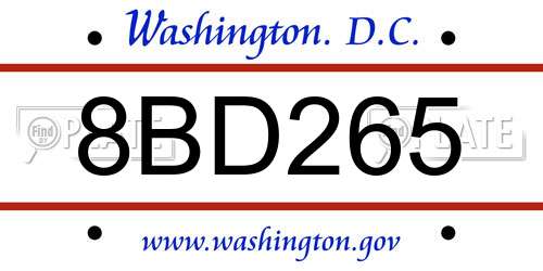8BD265 District Of Columbia License Plate