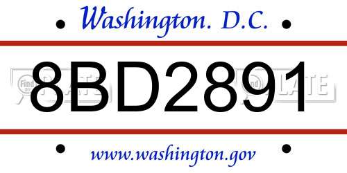 8BD2891 District Of Columbia License Plate
