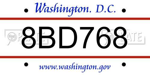 8BD768 District Of Columbia License Plate
