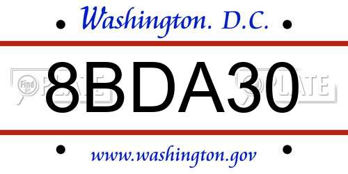 8BDA30 District Of Columbia License Plate
