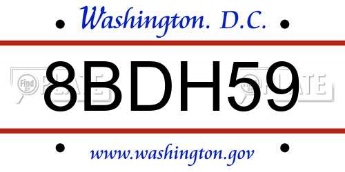 8BDH59 District Of Columbia License Plate