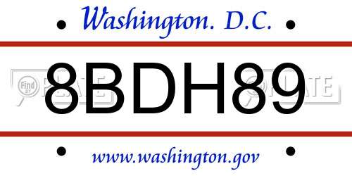 8BDH89 District Of Columbia License Plate
