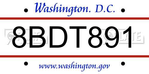 8BDT891 District Of Columbia License Plate