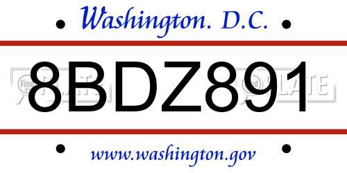 8BDZ891 District Of Columbia License Plate