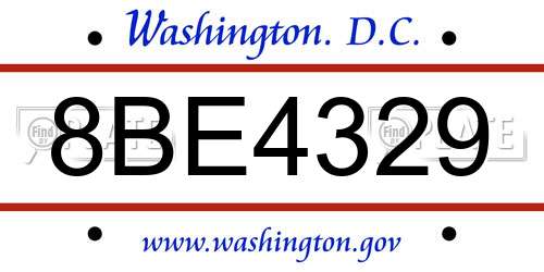 8BE4329 District Of Columbia License Plate