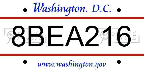 8BEA216 District Of Columbia License Plate