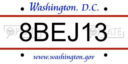 8BEJ13 District Of Columbia License Plate