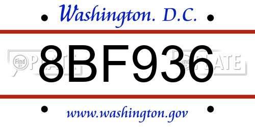 8BF936 District Of Columbia License Plate