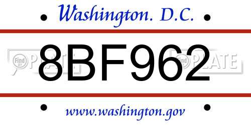 8BF962 District Of Columbia License Plate