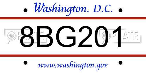 8BG201 District Of Columbia License Plate