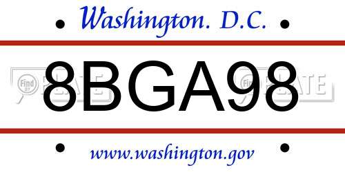 8BGA98 District Of Columbia License Plate