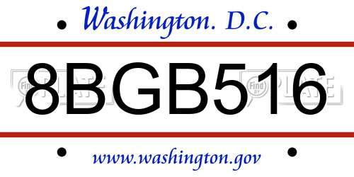 8BGB516 District Of Columbia License Plate