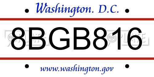 8BGB816 District Of Columbia License Plate