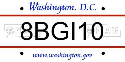 8BGI10 District Of Columbia License Plate