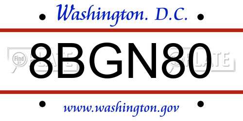 8BGN80 District Of Columbia License Plate
