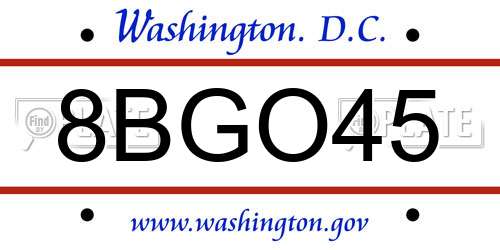 8BGO45 District Of Columbia License Plate