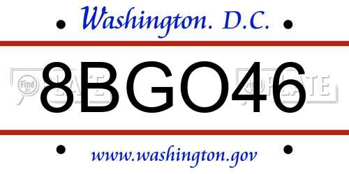 8BGO46 District Of Columbia License Plate