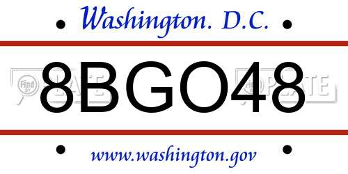 8BGO48 District Of Columbia License Plate