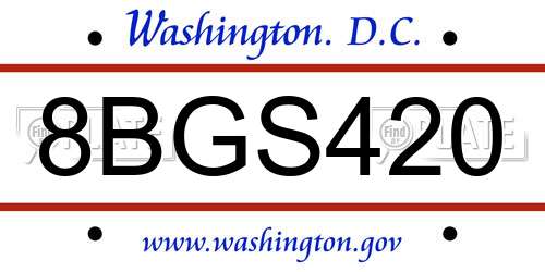8BGS420 District Of Columbia License Plate
