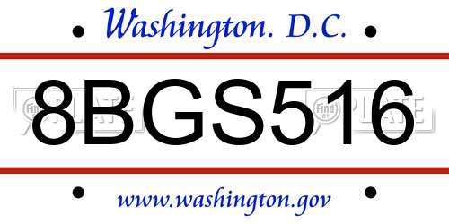 8BGS516 District Of Columbia License Plate