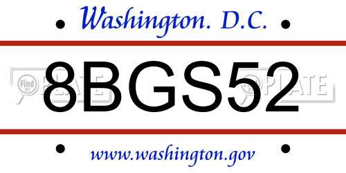 8BGS52 District Of Columbia License Plate