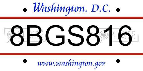 8BGS816 District Of Columbia License Plate