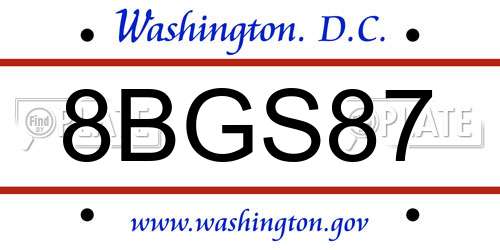 8BGS87 District Of Columbia License Plate