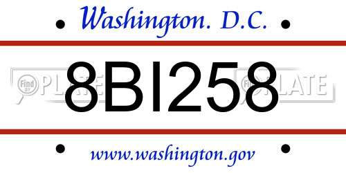 8BI258 District Of Columbia License Plate