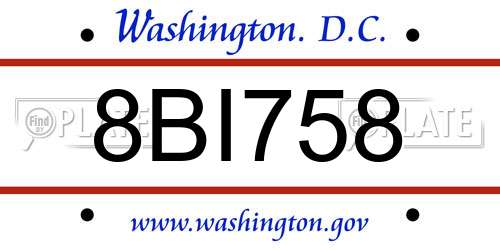 8BI758 District Of Columbia License Plate