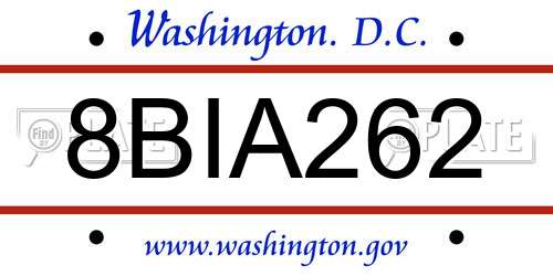 8BIA262 District Of Columbia License Plate