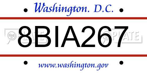 8BIA267 District Of Columbia License Plate