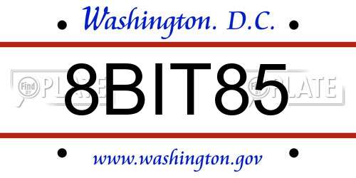 8BIT85 District Of Columbia License Plate