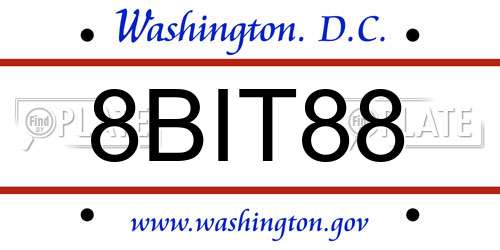 8BIT88 District Of Columbia License Plate