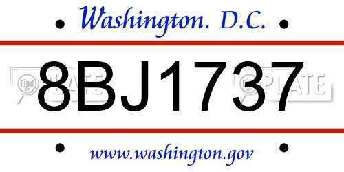 8BJ1737 District Of Columbia License Plate