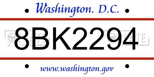 8BK2294 District Of Columbia License Plate